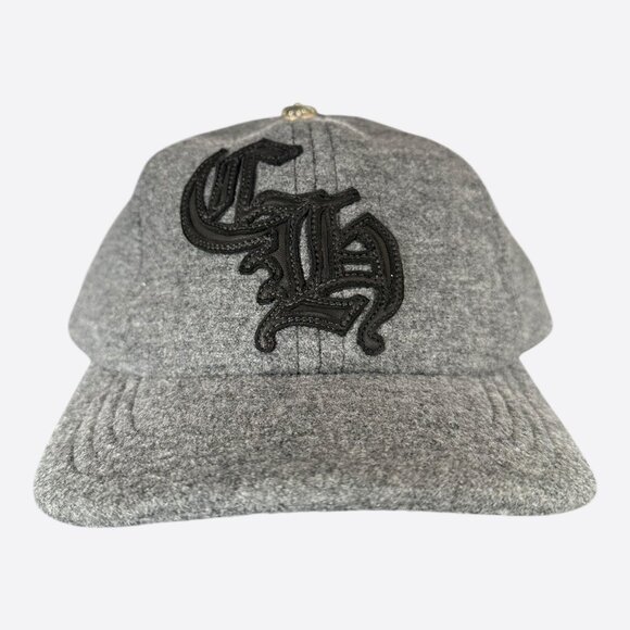 Chrome Hearts Grey & Black Leather CH Logo Wool Hat